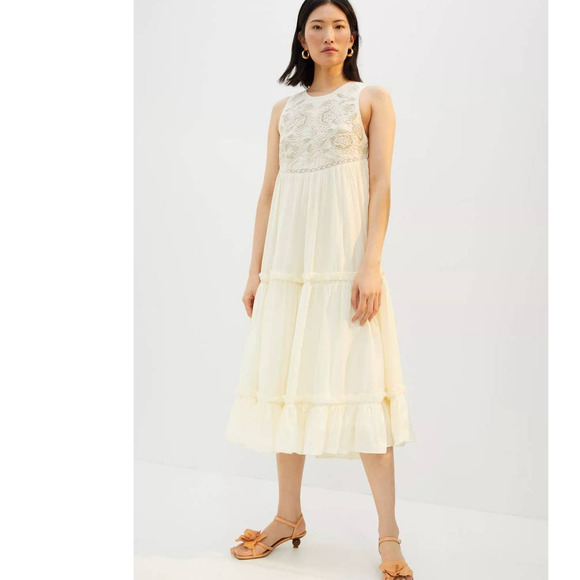 New Anthropologie PINNACLE Embroidered Maxi Dress $238 SMALL Tiered - Picture 3 of 6